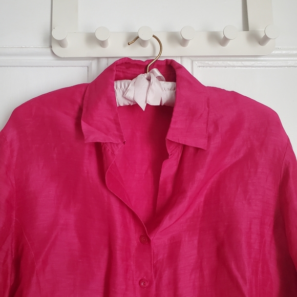 Vintage Hot Pink Silk Linen Button Down Top - Picture 2 of 6